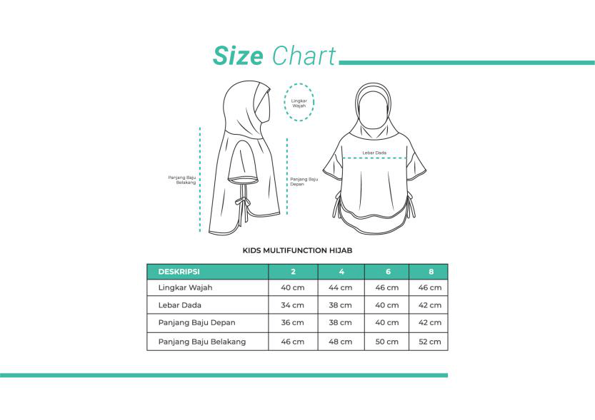 hijab anak size chart