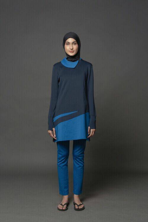 hijab swimwear hitam biru